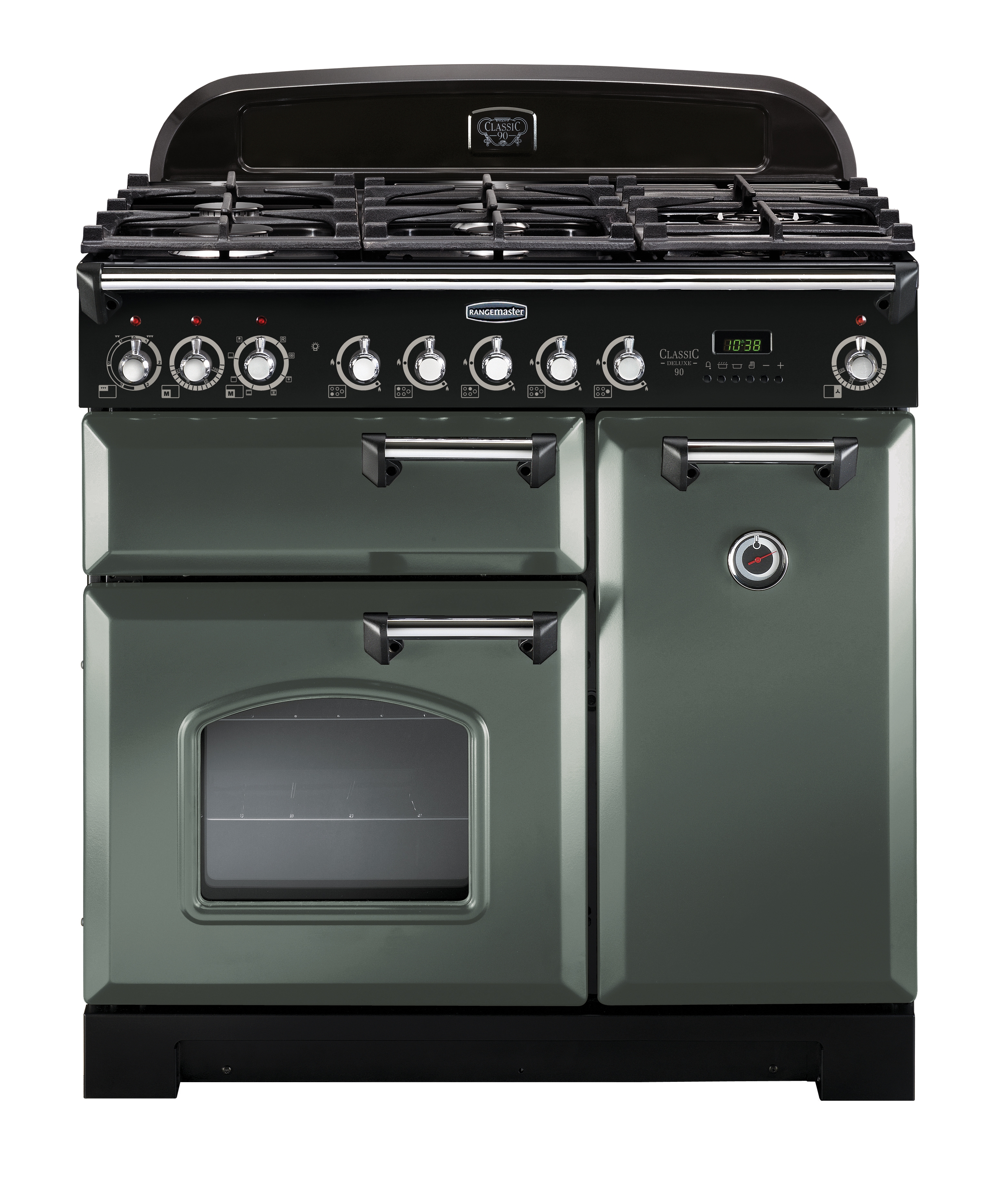 Rangemaster CDL90DFFMG/C Classic Deluxe 90cm Dual Fuel Range Cooker Mineral Green/Chrome