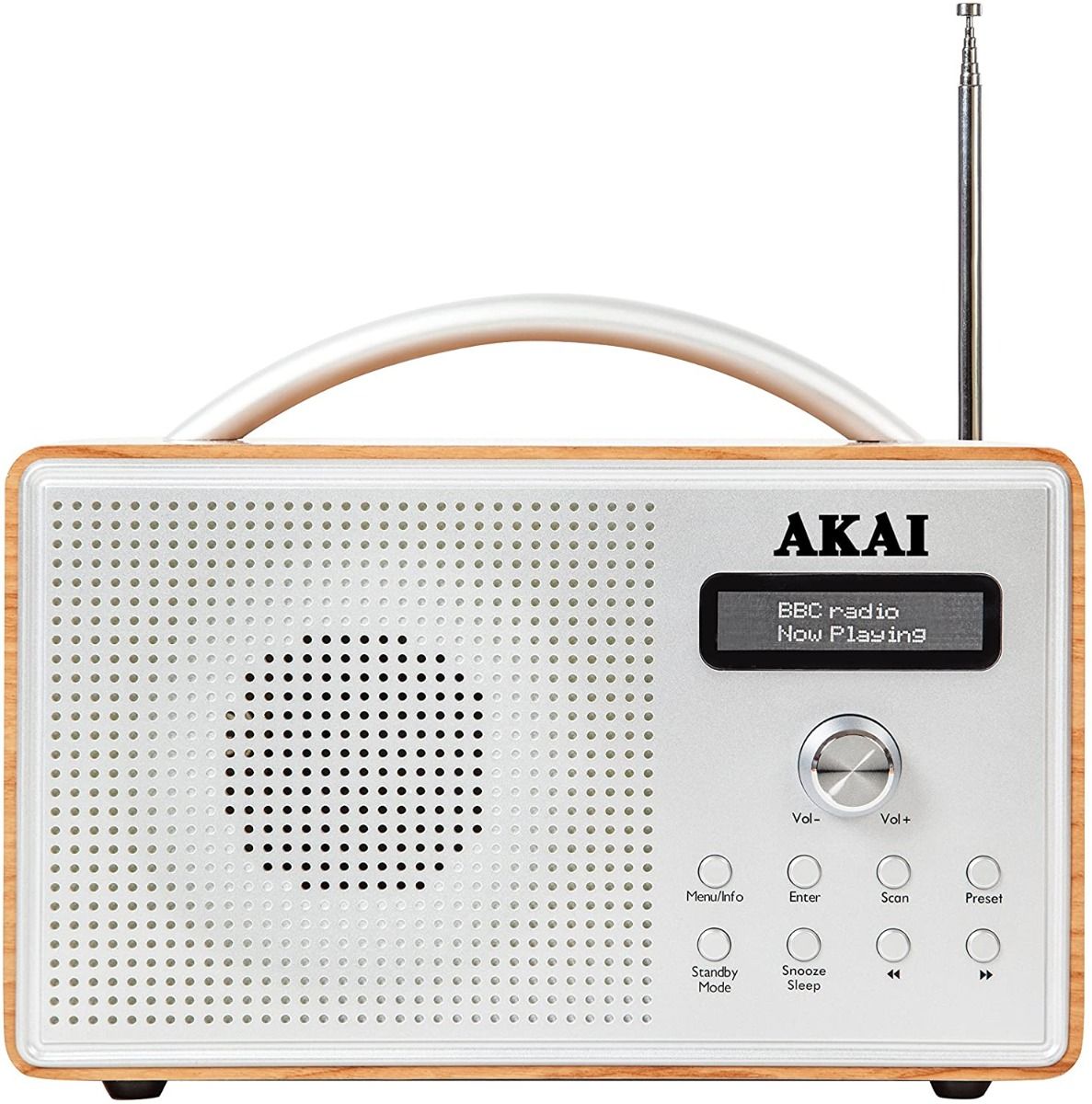 Akai A61018 Portable DAB Radio With LCD Screen| Crystal Clear Speaker - Brown Wood