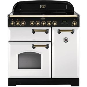 Rangemaster CDL90EIWH/B Classic Deluxe 90cm Electric Induction Range Cooker White/Brass