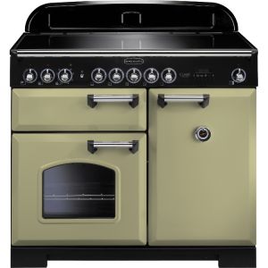 Rangemaster CDL100EIOG/C 100cm Classic Deluxe Electric Induction Olive Green/Chrome Range Cooker