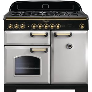 Rangemaster CDL100DFFRP/B 100cm Classic Deluxe Dual Fuel Royal Pearl/Brass Range Cooker