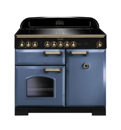 Rangemaster CDL100EISB/B 100cm Classic Deluxe Electric Induction Range Cooker-Stone Blue/Brass