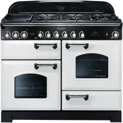 Rangemaster CDL110DFFWH/C Classic Deluxe Dual Fuel 110cm Range Cooker White Chrome