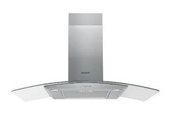 Hotpoint PHGC94FLMX 90cm Wide Curved Glass Chimney  Cooker Hood - Stainless Steel