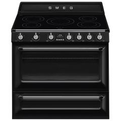Smeg TR90IBL2 90cm Victoria Black Traditional Single Oven Range Cooker with Induction Hob 