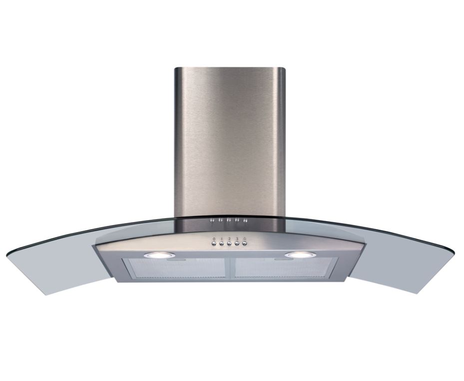 CDA ECP92SS 90cm Curved Glass Chimney Cooker Hood - Stainless Steel