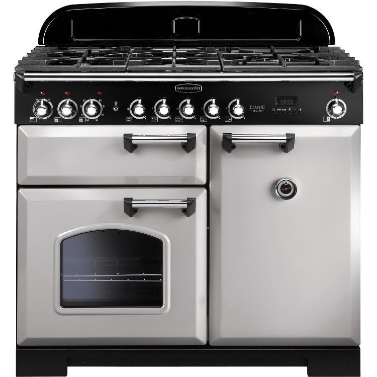 Rangemaster CDL100DFFRP/C 100cm Classic Deluxe Dual Fuel Royal Pearl/Chrome Range Cooker *Display Model*