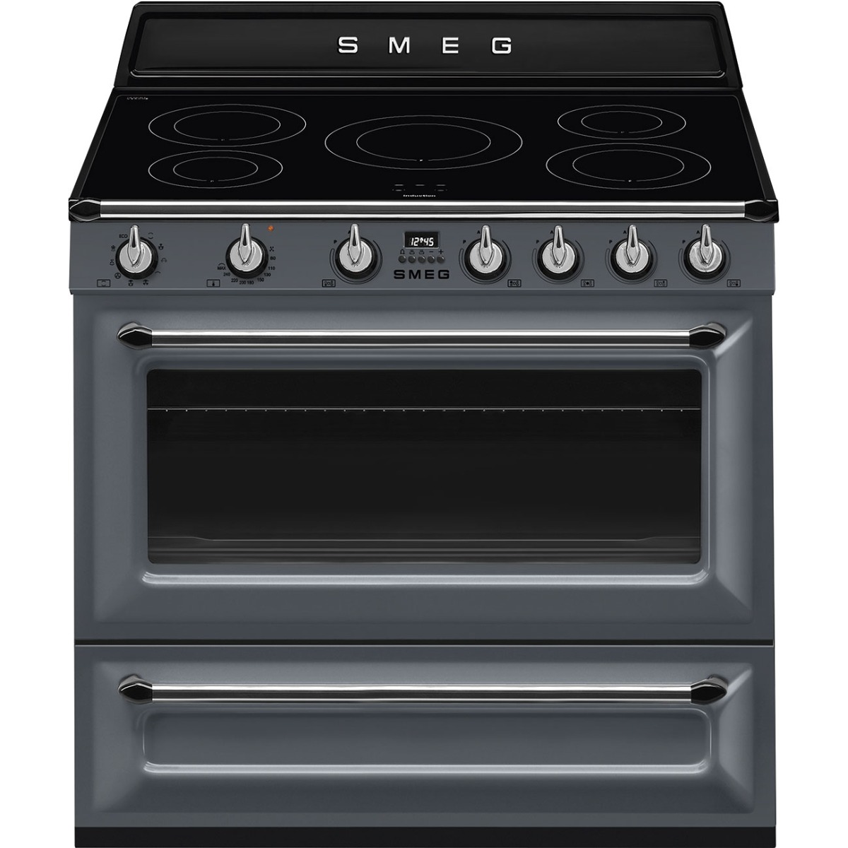 Smeg TR90IGR 90cm Victoria Slate Grey Traditional Single Oven Range Cooker with Induction Hob 